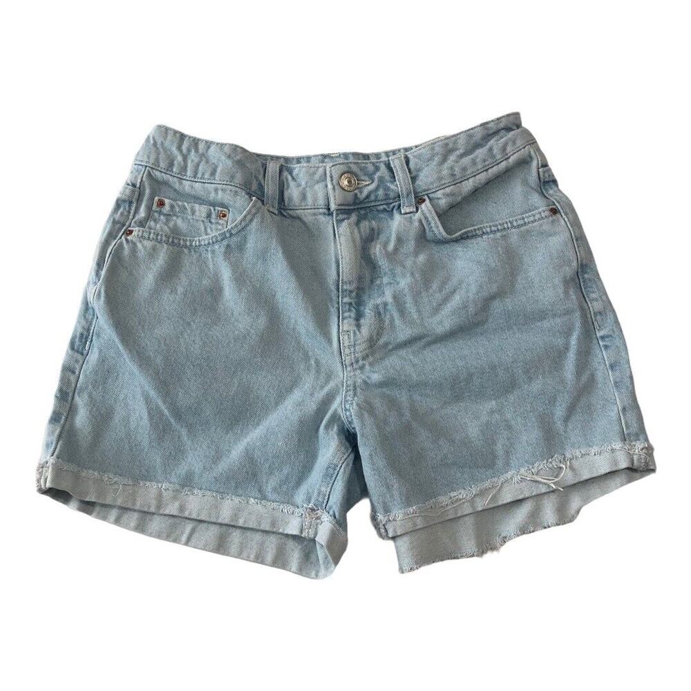 Topshop Moto Womens Jean Shorts Sz W26 High Rise Cuffed Denim Shorts Light Wash